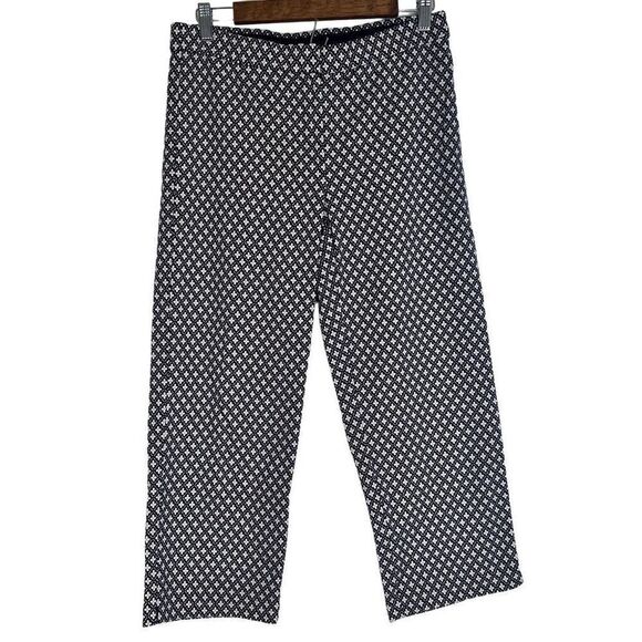 J. Jill Womens 6 Black Geometric Floral Pants Flat Front Cropped Elastic Waist - Picture 1 of 11